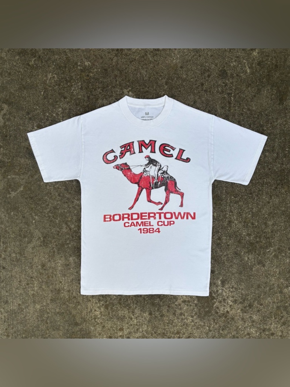 RARE Y2K Camel Cigarettes Mens Med 1984 Bordertown Camel Cup Australia T-Shirt